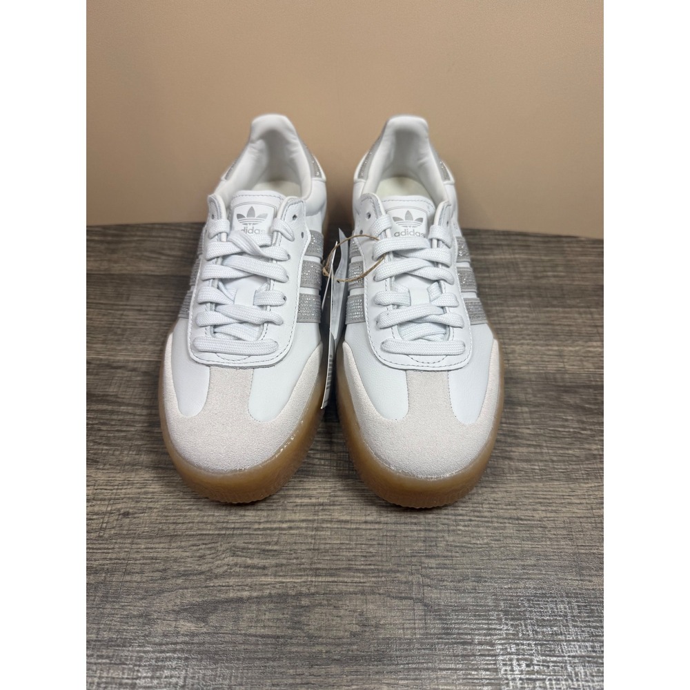 Adidas Sambae W White Silver Rhinestone Platform Sneakers IH4046 Womens 6